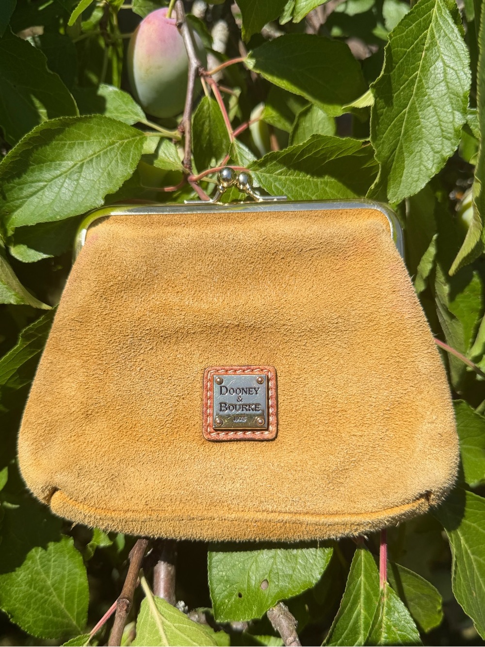 Dooney & Bourke Mustard Suede Kiss-Lock Coin Purse